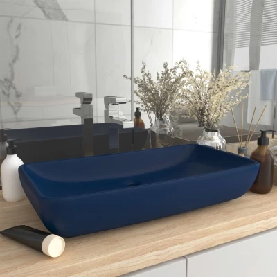 Afbeelding van Wastafel rechthoekig 71x38 cm keramiek mat donkerblauw