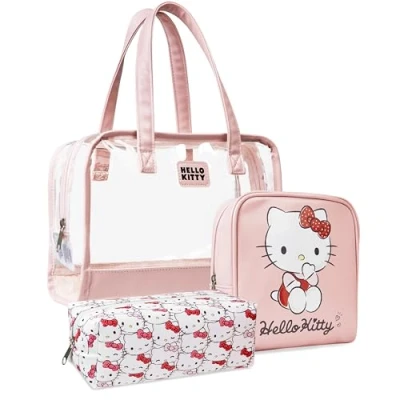 Afbeelding van Hello Kitty Lot de 3 trousses toilette à fermeture éclair Cadeau pour elle, rose, One Size, Sacs cosmétiques