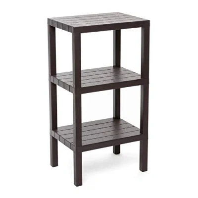 Afbeelding van Tatay Lombok plank, 3 planken, polypropyleen, BPA vrij, hout effect, anti slip bumpers, max. 10 kg door eenvoudige montage, meten 38 x 29 73,5 cm. Kleur bruin