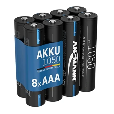 Afbeelding van ANSMANN 8 x Micro AAA 1050 mAh 1,2 V Ni MH oplaadbare batterijen, ideaal voor cameraflitsers, auto, camera, radio, hoge capaciteit