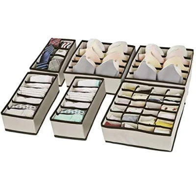 Afbeelding van Evance ondergoed lade organizer set van 6, opvouwbare verdelers opbergbakken doos, kastverdelers en stoffen garderobe organisatoren (beige)