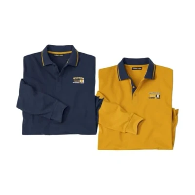 Afbeelding van ATLAS FOR MEN Set van 2 outdoor sport piqué poloshirts. Verkrijgbaar in de maten M tot 5XL., marine, oker