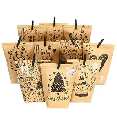 Afbeelding van Extravagante adventskalender om te vullen met 24 bruine geschenkzakjes en cijferstickers clips motief kindermotief 1 knutselen weg geven Kerstmis &amp; Advent