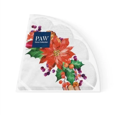Afbeelding van PAW papieren servet (Ø 32 cm) I Set van 12 3 laags Wegwerpservet Kerstmis, winter, feesten, kerstster, kegels Patroon: kerstster met