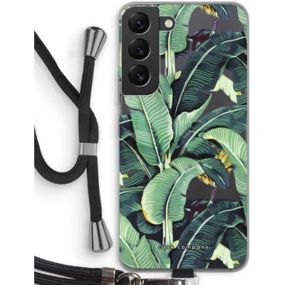 Afbeelding van Case Company® hoesje met Koord geschikt voor Samsung Galaxy S22 Bananenbladeren Telefoonhoesje Zwart Bescherming aan alle Kanten en Over de Schermrand