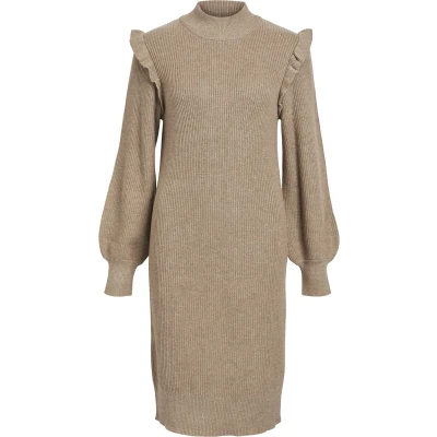 Afbeelding van Object Objmalena Ruffle Dress Gebreide jurk, Dames, Maat: 40, Fossil melange