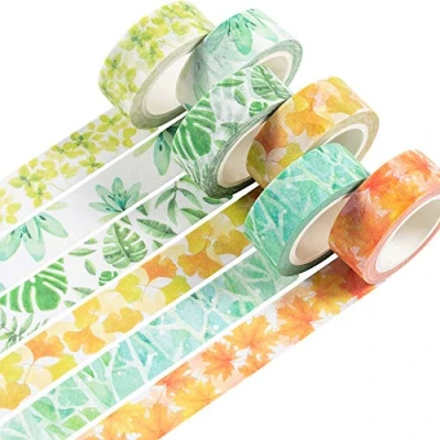 Afbeelding van YUBBAEX Lush Plants Washi Tape decoratief plakband, bloemenpatroon, 15 mm, 6 rollen