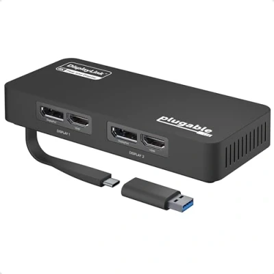 Afbeelding van Plugable Dubbele monitoradapter 4K DisplayPort en HDMI voor USB 3.0 C, compatibel met Windows Mac