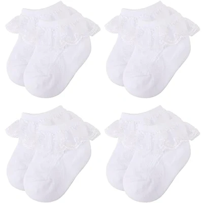 Afbeelding van DRESHOW kanten striksokken voor baby&#039;s, geklede sokken van kant, pasgeborenen en meisjes, 4 paar set 28