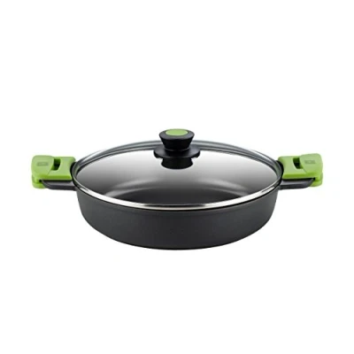 Afbeelding van BRA Prior Lage kookpan 24 cm, gegoten aluminium, met antiaanbaklaag, Teflon innovaties zonder PFOA, glazen deksel en afneembare siliconen handgrepen, voor alle warmtebronnen, inclusief inductie