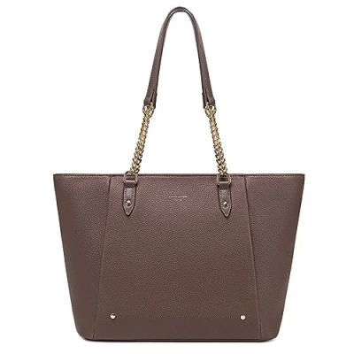 Afbeelding van David Jones Handtas voor dames, schoudertas, grote boodschappentas, A4, werk, capaciteit, kunstleer, zacht, shopper, lange handgrepen, elegante stad, Bruin, Stijlvol