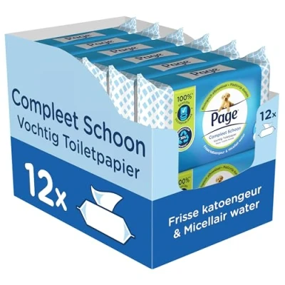 Afbeelding van Page Vochtig toiletpapier, volledig schoon, 456 stuks (12 x 38 stuks), voordeelverpakking