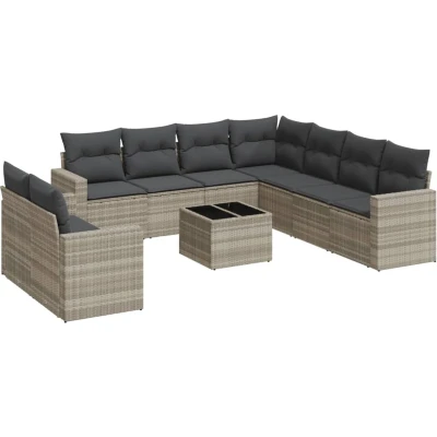 Afbeelding van vidaXL 10 delige Loungeset met kussens poly rattan lichtgrijs