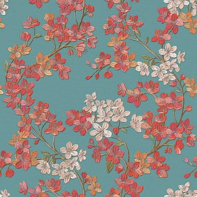 Afbeelding van Dutch Wallcoverings Grace Cherry blossom aqua/red vliesbehang 10m x 53cm GR322205