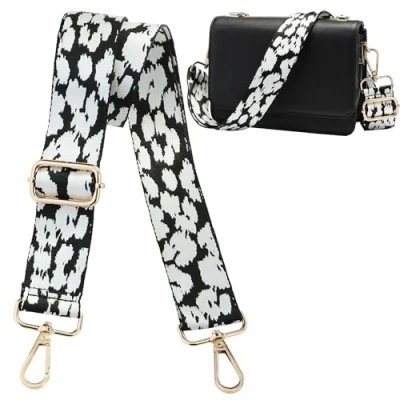 Afbeelding van Navaris luipaardprint tassenriem verstelbaar Gouden gespen Schouderband voor tas Bag strap 75 tot 138 cm lang Vervangende riem Wit/zwart
