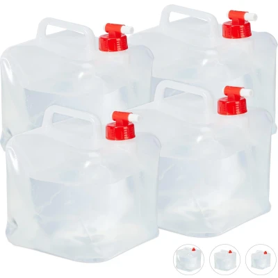 Afbeelding van Relaxdays opvouwbare jerrycans met kraantje water jerrycan watertank 4 stuks set 5 Liter