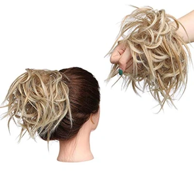 Afbeelding van haarverlengingen, trendy haarverlenging, rechte haarelastiek, bruin, paardenstaart, zandblond blond