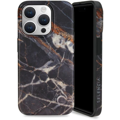 Afbeelding van Selencia Aurora Fashion Backcover geschikt voor de iPhone 15 Pro Duurzaam hoesje 100% gerecycled Zwart Marmer
