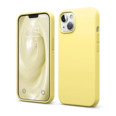Afbeelding van elago Vloeibare siliconen hoes compatibel met iPhone 13 (6,1 inch), volledige beschermhoes, schokbestendig, krasbestendig, zachte microvezelvoering (geel)