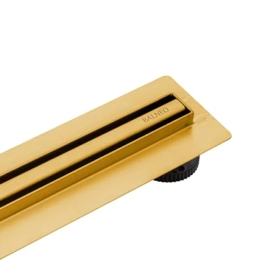 Afbeelding van BALNEO Douchekaneel, afvoergarnituur 60 cm, goudkleurig, vloersifon van roestvrij staal, smalle plaat 14 mm, complete set, onderkant 57 douchegoot Slim &amp; Low Proline