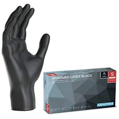 Afbeelding van ARNOMED Wegwerp latex wegwerphandschoenen S, zwart, poedervrij 100 p./doos, zwarte wegwerphandschoenen, verkrijgbaar in de maten M, L en XL