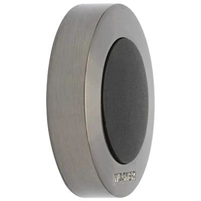Afbeelding van Wagner 15513811 Design deurstopper Screw or GLUE / schroeven of lijmen Ø 38 x 10 mm, geborsteld metaal in titanium look, thermoplastisch rubber buffer