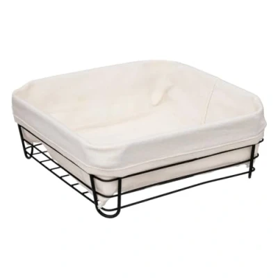 Afbeelding van 5Five Broodmand Bistro metaal/stof vierkant zwart/creme wit 25 x 10 cm