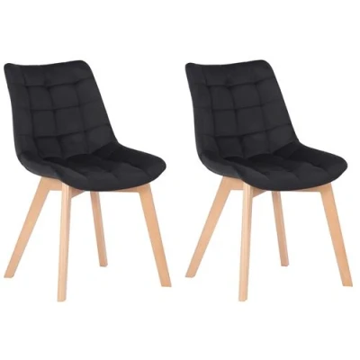 Image de CLP Lot de 2 Chaises salle à manger Passaic velours avec pieds en Bois hêtre , Noir