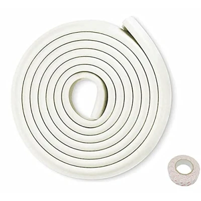 Afbeelding van HIMRY® KXD7000 Randbescherming, L vormig schuimkussen, extra dik, spons, tafelrandkussen, hoekkussen, randhoek, anti botsing, baby kinderen, schokbescherming, strepen, gebroken wit, 5 meter