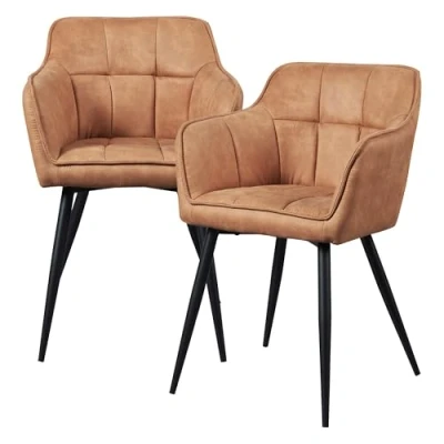 Afbeelding van Eetkamerstoel Birmingham set van 2 fauteuils bruin en zwart [en.casa]