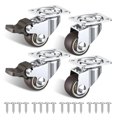 Afbeelding van Set van 4 kleine zwenkwielen 25 mm met remmen voor meubels een totale capaciteit 40 kg (2 rubberen wielen en 2 zonder)