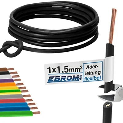 Afbeelding van H07V K Flexibele PVC kabel 1,5 mm² Kleur: zwart 5 m, 10 15 20 25 30 35 40 45 50 55 60 70 m tot 100