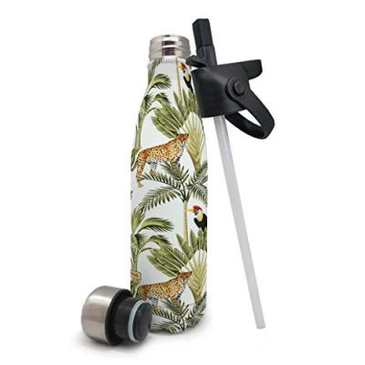 Afbeelding van NERTHUS Dubbelwandige Thermosfles Jungle Print, Roestvrij staal, 500 ml