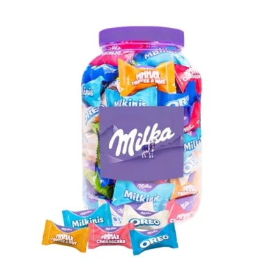 Afbeelding van Milka Favourites chocolademix mini&#039;s mix Toffee Nut, Oreo, Cheesecake &amp; Milkini 1000g