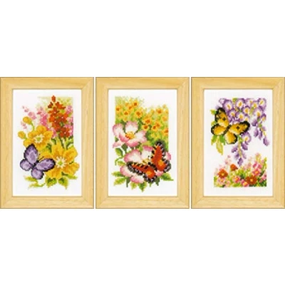 Afbeelding van Borduurpakketjes Vlinders en Bloemen 3 st 0155954
