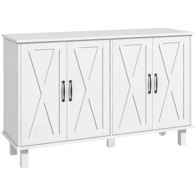 Afbeelding van HOMCOM Lage dressoir, opbergkast, keukendressoir, 2 kasten, dubbele deuren met in hoogte verstelbare planken, landelijke stijl, 120 x 37 75 cm, wit