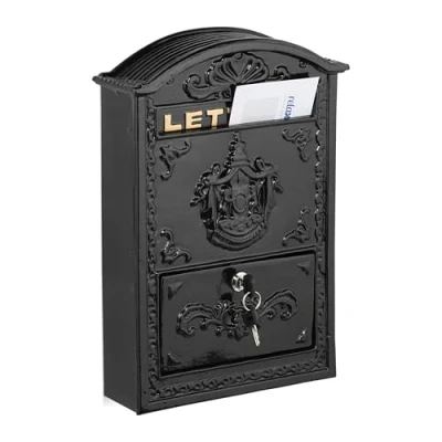 Afbeelding van brievenbus antiek 42 x 28 10 cm met slot 2 sleutels zwart