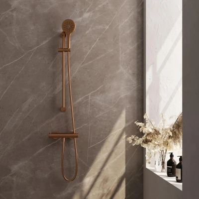 Afbeelding van Brauer Copper Edition Douchekraan opbouw glijstang 1 functie 2 gladde knoppen handdouche rond 3 standen PVD geborsteld koper