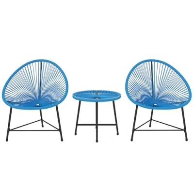 Afbeelding van Outsunny tuinmeubelen voor buiten, polyrotan, 2 personen, tuintafel met stoelen, tafelblad van gehard glas, balkon, terras, blauw