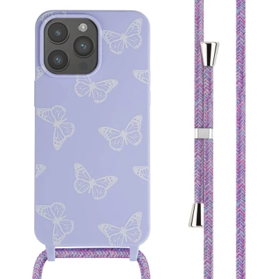 Afbeelding van iMoshion hoesje Geschikt voor iPhone 15 Pro Max met koord Siliconen design Meerkleurig / Butterfly