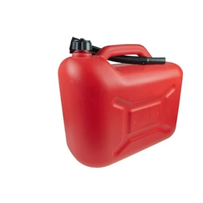 Afbeelding van 10 liter kunststof jerrycan met VN goedkeuring en schenktuit, voor benzine diesel, rood zwart