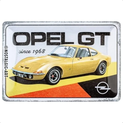 Afbeelding van Opel GT since 1968. Metalen wandbord in reliëf 20 x 30 cm.