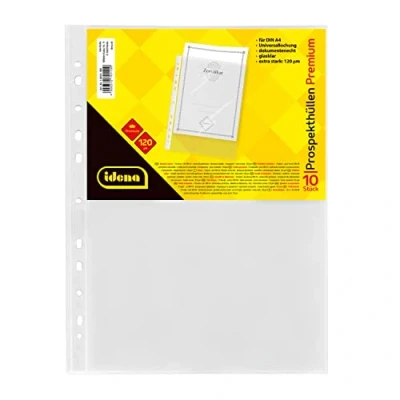 Afbeelding van Idena 10010 DIN A4 hoesjes, 10 stuks, van PP folie, foliedikte 0,12 mm, extra sterk, onuitwisbaar, Europerforatie, transparant, transparant
