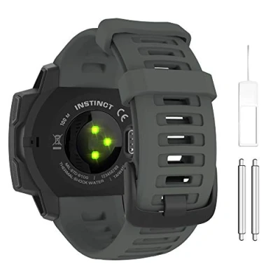 Afbeelding van MoKo Bandje compatibel met Garmin Instinct/Instinct Solar/Tactical/Instinct 2 GPS horloge, 22 mm, reservearmband van zachte siliconen, grafietgrijs