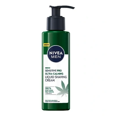 Afbeelding van NIVEA MEN Sensitive Pro Ultra kalmerende vloeibare scheercrème (200 ml), verrijkt met hennepzaadolie en vitamine E voor stressverminderende gezichtsverzorging