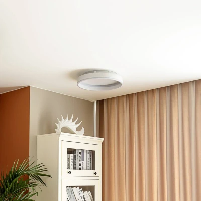 Afbeelding van Lindby LED plafondlamp met dimmer 1licht Plastic, metaal H: 8.5 cm wit Inclusief lichtbron