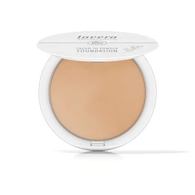 Afbeelding van lavera Cream to Powder Foundation, bruin 02, nude, biologische amandelolie en vitamine E, veganistisch, hydraterend, intensieve dekking (1 x 10,5 g)