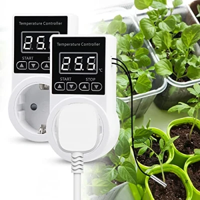 Afbeelding van thermostaat stopcontact digitale verwarming thermostaat: 2 stuks temperatuurregelaar met waterdichte sonde Smart voor broeikas glazen container kas zaadkieming