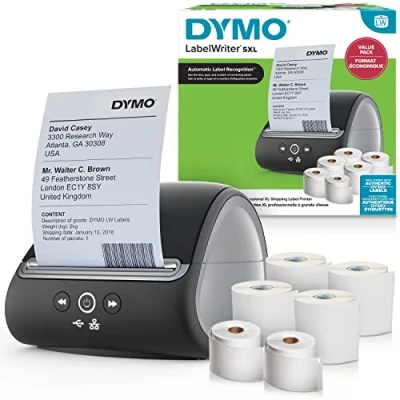 Afbeelding van DYMO LabelWriter 5XL label en labelprinter, 2 rollen grote LW etiketten (220 per rol) &amp; 4 DHL (140 rol), ideaal voor verkopers, EU stekker