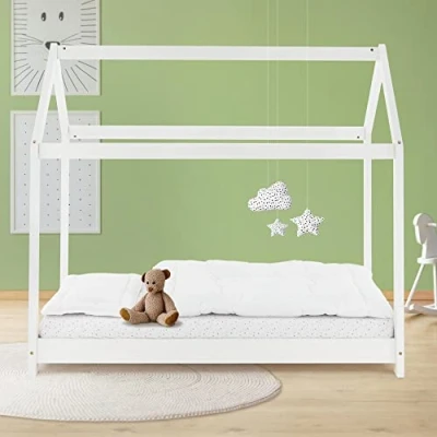 Afbeelding van Kinderbed met dak en lattenbodem 80x160 cm White Pine ML Design